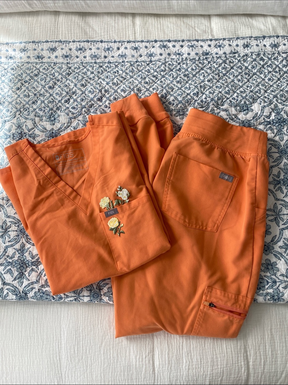 Figs Men’s Orange Scrub Set - V-Neck Top & Jogger Pants